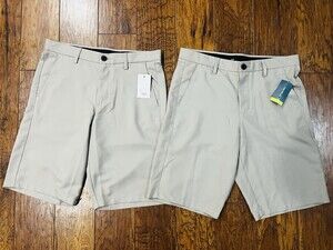 Lot Of 2 Mens Tek Gear Solid Flat-Front Performance Golf Shorts Khaki Sz 30 NWT